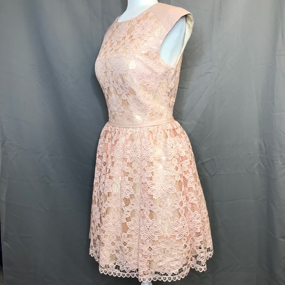 ⭐️Jovani JA99096 Blush Lace and Faux Leather Dress - Picture 4 of 6